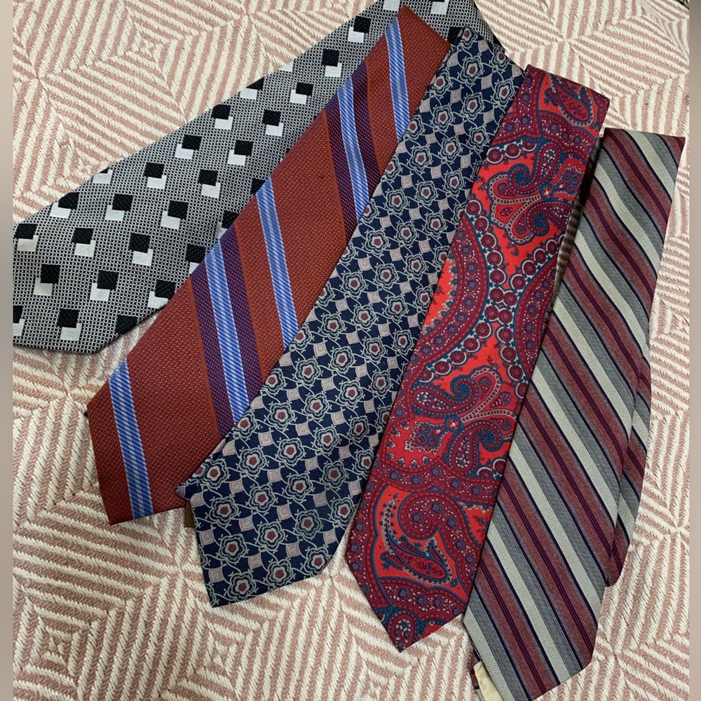 Men’s Vintage Patterned Ties Set, 5 ties, all silk, one wool